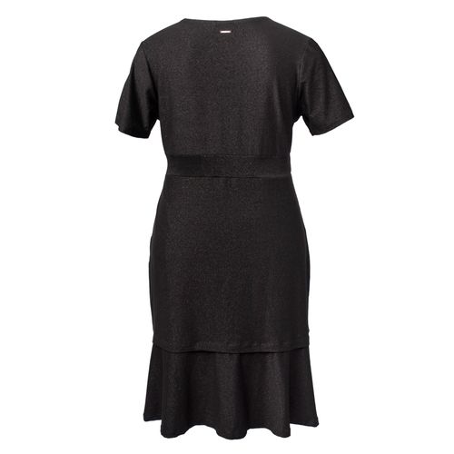 Vestido Midi Feminino Olho Fatal com Brilhos e Babado na Barra Preto