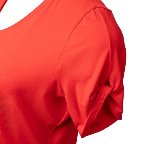 Blusa Feminina Olho Fatal Plus Size Detalhe Manga Dobrada Vermelha