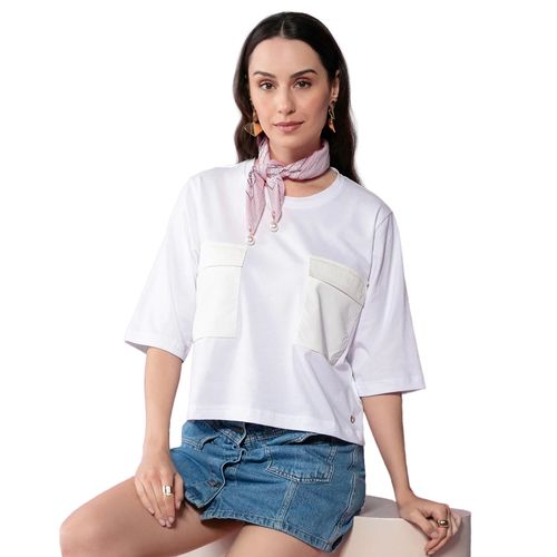 Blusa Feminina Biamar com Bolsos Aplicados Branco