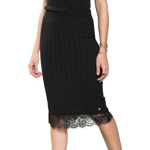 Saia Midi Feminina Biamar com Renda Preto