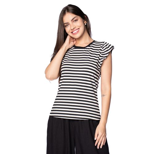 Blusa Feminina Averzzy Listrada Manga Franzida Preto