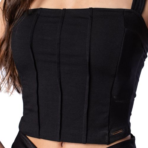 Regata Cropped Feminina Olho Fatal Decote Reto Preto