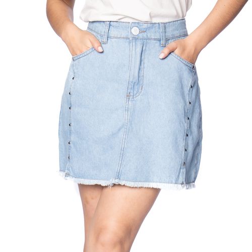 Saia Jeans Feminina Max Denim com Tachinhas Azul Claro