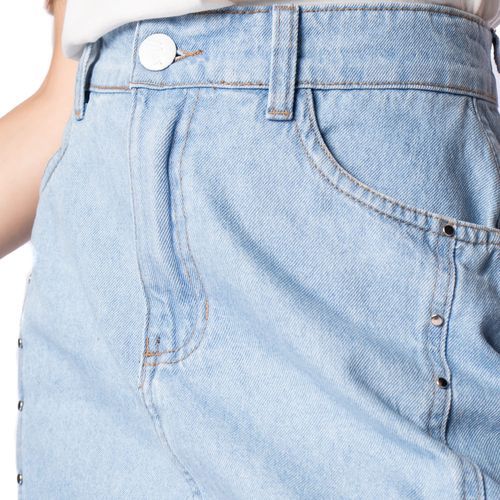 Saia Jeans Feminina Max Denim com Tachinhas Azul Claro