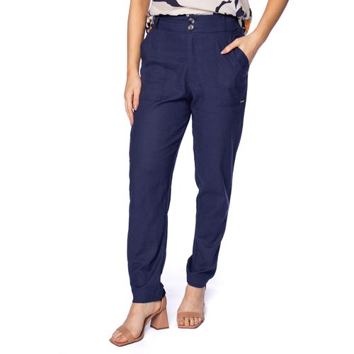 Calça Feminina Averzzy Reta Viscose e Linho Marinho