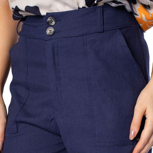 Calça Feminina Averzzy Reta Viscose e Linho Marinho