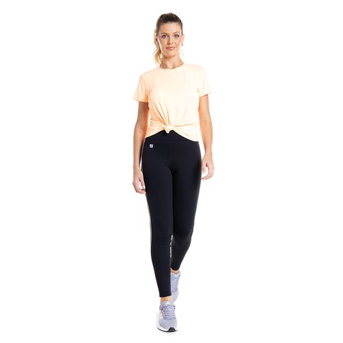 Legging Feminina Estilo do Corpo Microfitness Filete Preto/laranja