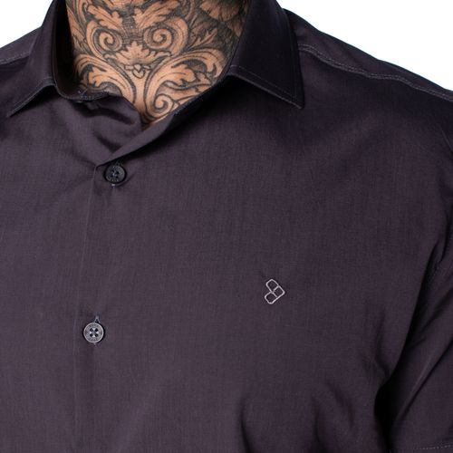 Camisa Masculina Pitt Manga Curta Slim Cinza Escuro/Marinho