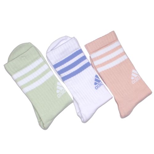 Meia Feminina Adidas 3 Listras Cano Longo Kit 3 Pares Branco/Rosa/Verde