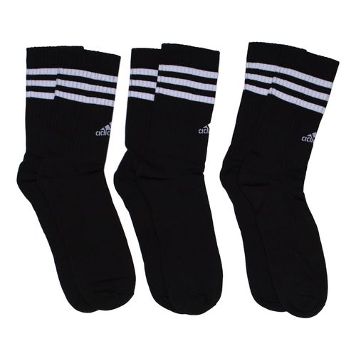 Meia Masculina Adidas 3 Listras Cano Longo Kit 3 Pares Preto/Branco