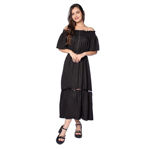 Vestido Midi Feminino Facinelli Ombro a Ombro Preto