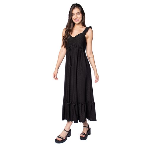Vestido Midi Feminino Facinelli Laise com Babados Preto