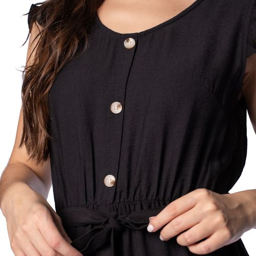 Vestido Midi Feminino Facinelli com Botões e Faixa Preto