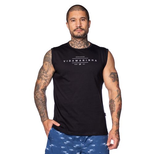 Regata Masculina Vida Marinha Básica Preta