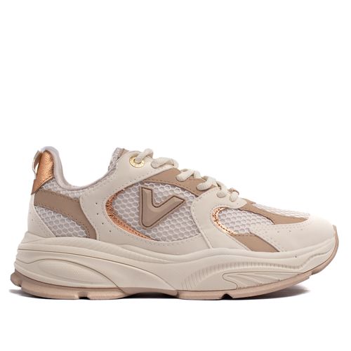 Tênis Feminino Via Marte Jogging com Recortes Bege/Off White