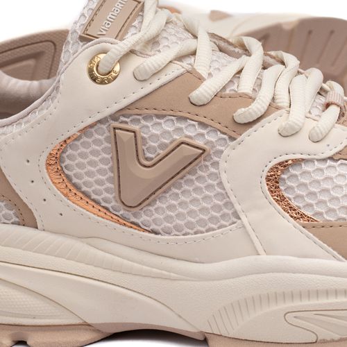 Tênis Feminino Via Marte Jogging com Recortes Bege/Off White