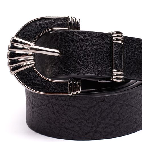 Cinto Feminino Luz Camila com Fivela Prata Adornada Preto