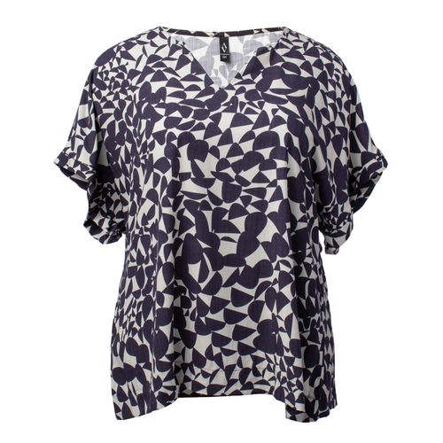 Blusa Feminina Averzzy Plus Size Estampada com Dobra na Manga Marinho