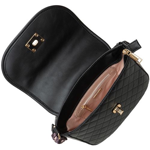 Bolsa Feminina Rafitthy Média com Detalhe Matelassê e Lenço Preto