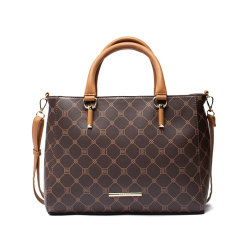 Bolsa Feminina Rafitthy Tote Monograma Média Marrom/Caramelo