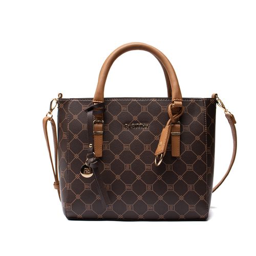 Bolsa Feminina Rafitthy Tote Monograma com Adereços Média Marrom/Caramelo