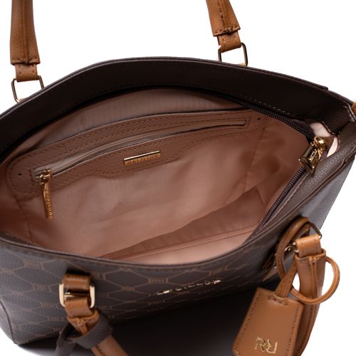 Bolsa Feminina Rafitthy Tote Monograma com Adereços Média Marrom/Caramelo