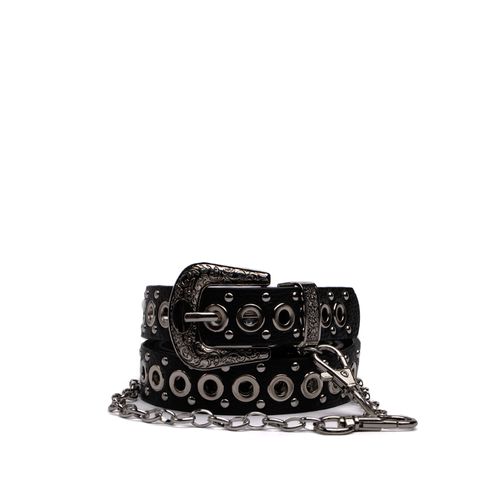Cinto Feminino Luz Camila com Ilhoses e Corrente Preto