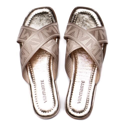 Rasteira Feminina Via Marte Tiras Cruzadas Metalizado Dourado