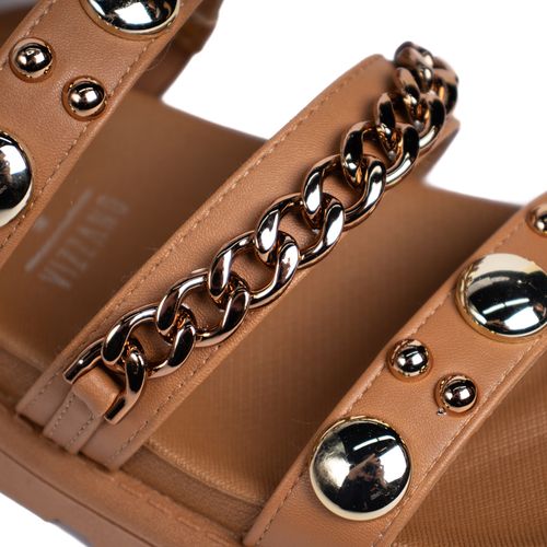Chinelo Slide Feminino Vizzano com Corrente e Metais Caramelo