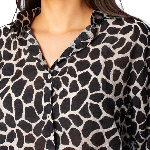 Camisa Feminina Susan Zheng Animal Print Preto/branco
