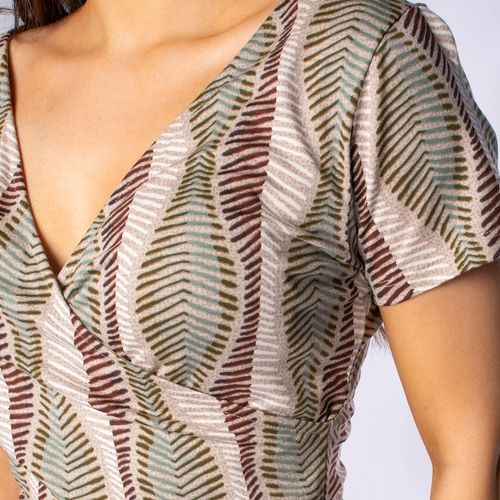 Vestido Feminino Giraffe Estampado com Transpasse Bege/verde