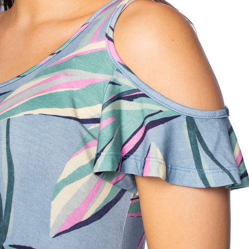 Vestido Feminino Averzzy Estampado com Recorte nos Ombros Azul