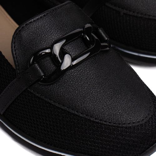 Sapato Feminino Modare Tecido com Detalhe de Corrente Preto