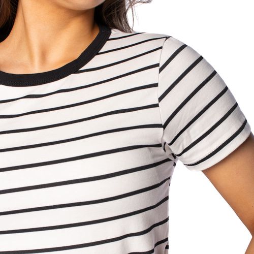 Blusa Cropped Feminina Rovitex com Listras Off White
