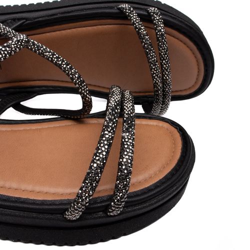 Sandália Feminina Mississipi Flatform Napa com Tiras de Brilhos Preta