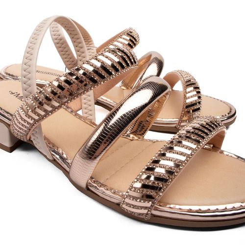 Sandália Feminina Mississipi Metalizada com Brilhos Rose