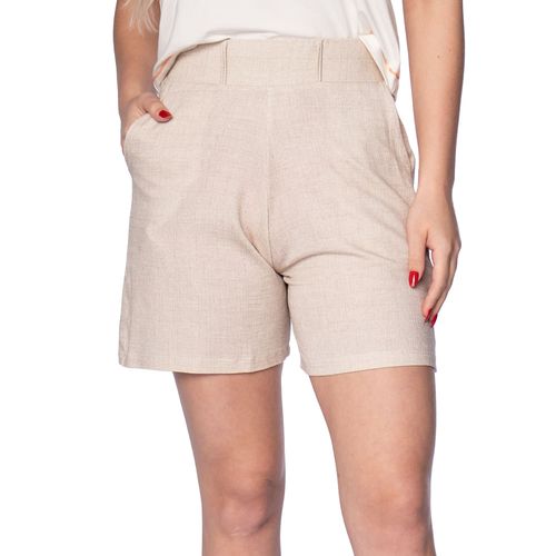 Short Feminino Bruna e Bia Textura com Bolsos Bege