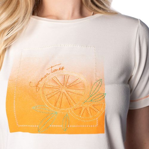 T-Shirt Feminina Olho Fatal Estampa com Bordado Off White