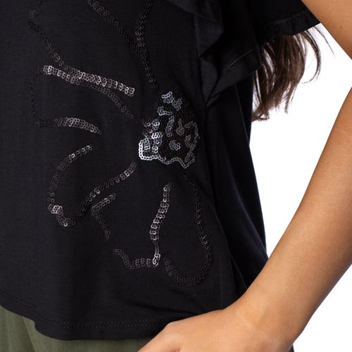 Blusa Feminina Olho Fatal com Detalhe de Paetês Preto