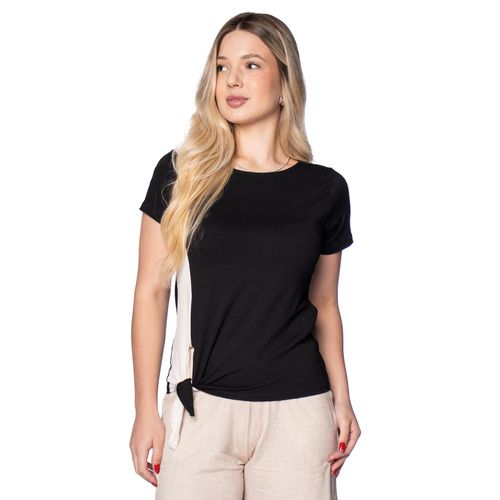 Blusa Feminina Giraffe com Recorte Lateral com Nó Preto