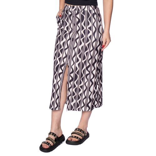 Saia Midi Feminina Olho Fatal Estampada com Fenda Preta