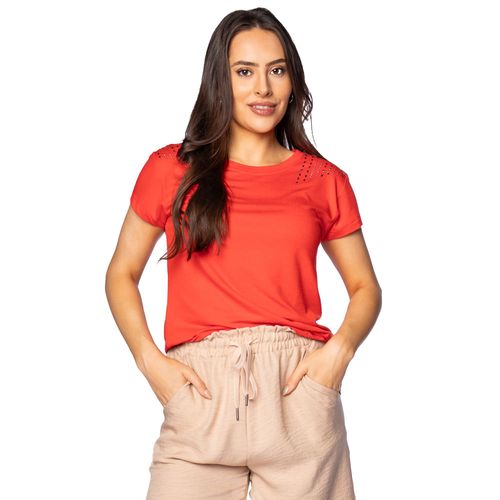 Blusa Feminina Averzzy com Detalhe no Ombro Vermelho