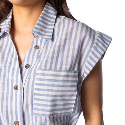 Vestido Midi Feminino Mochine Listrado Bege/azul