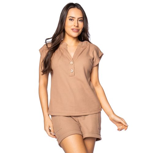 Blusa Feminina Giraffe Texturizada com Botões Marrom