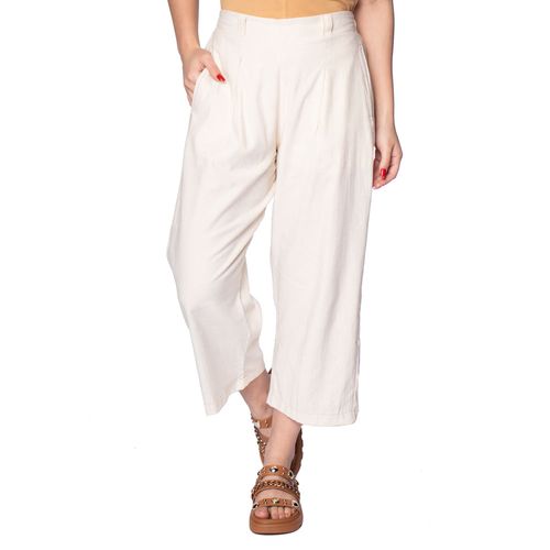 Calça Pantacourt Feminina Giraffe com Pregas Bege Claro