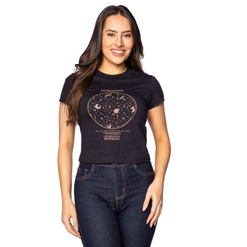 Camiseta Cropped Feminina Mormaii Estampa Astros Preto