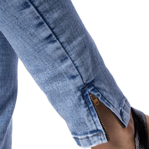 Calça Jeans Feminina Sawary Cigarrete com Zíper na Barra Azul