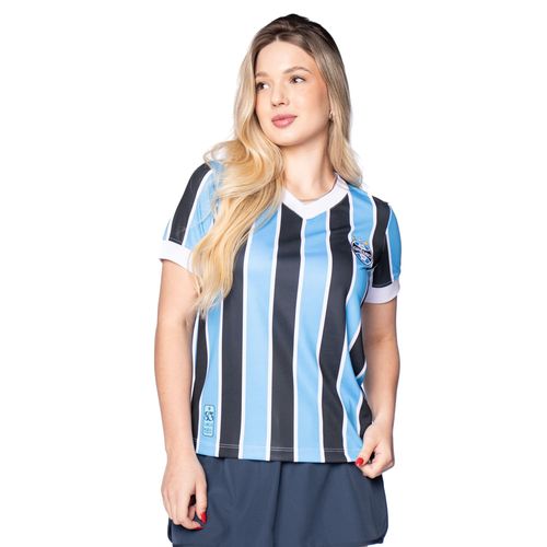Camiseta Feminina Betel Grêmio Tricolor Azul/Preto