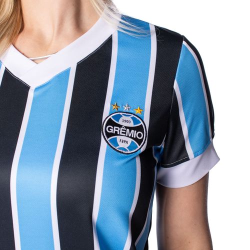 Camiseta Feminina Betel Grêmio Tricolor Azul/Preto