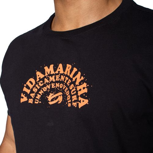Camiseta Masculina Vida Marinha Manga Curta com Estampa Preto